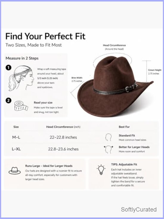 Wide Brim Felt Cowboy Hat with 2 Detachable Bands M/L main image 4